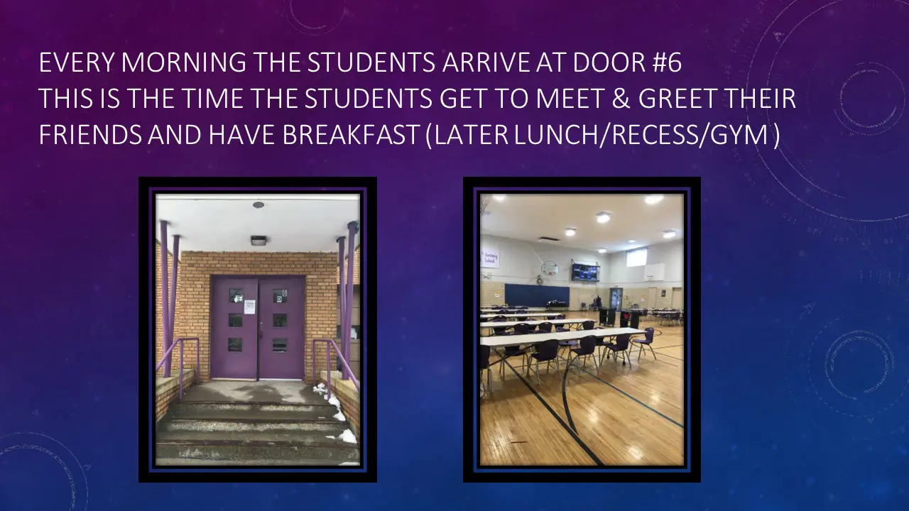 Every morning the students arrive at door #6