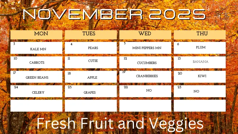 November Fresh fruit and veggies