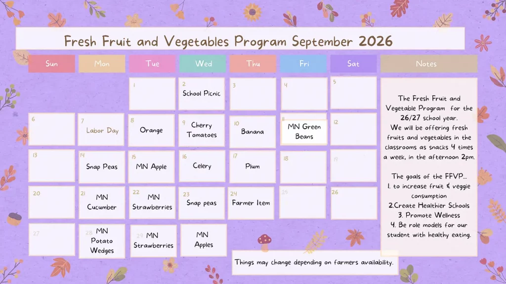 September Fresh fruit and veggies program 2026